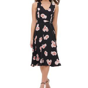 Tommy Hilfiger Navy and Pink Floral Midi Dress